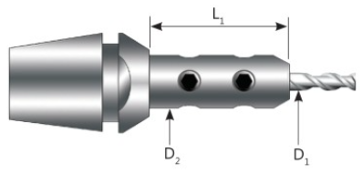 Hassay Savage Rotary 4900-325500 CTE-16-5.00-095250: Ti-Loc ® Mill Extension - 5mm, ER16 Taper, Ext. 9.50 x 25mm w/Stop Screw