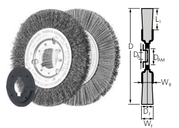 4" M-BRAD wheel brush - Narrow face, .022"/120 Grit Cer. Ox., 5/8-1/2" AH