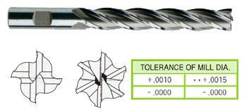 09051HC 5/16 x 3/8 x 2 x 3-3/4 4 FLUTE EXTRA LONG LENGTH CENTER CUT TICN-COATED HSS End Mill
