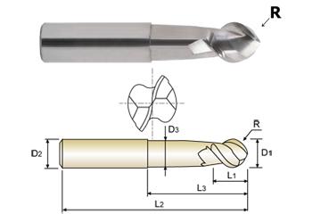 37593TC 1/2 x 1/2 N.460 2 FLUTE REGULAR LENGTH 50 DEGREE HELIX BALL TICN-COATED ALU-POWER End Mill