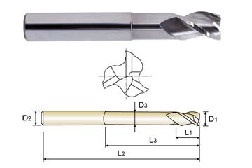 40600TC 1 x 1 x 1-1/8 x 2-1/4 x5 N.960 3 FLUTE 37 DEGREE HELIX EXTENDED NECK TICN-COATED ALU-POWER End Mill