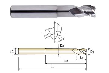 40573 1/4 x 1/4 x 3/8 x 2-1/4 4 N.220 3 FLUTE 37 DEGREE HELIX EXTENDED NECK ALU-POWER End Mill