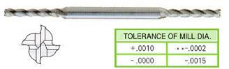 54256CC 1/16 x 3/16 x 7/32 x 3/8 x 2-1/2 4 FLUTE LONG LENGTH DE MINIATURE TICN COATED 8% COBALT End Mill
