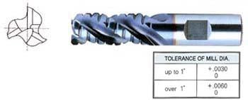 80542PC 1-1/2 x 1-1/4 x 3 x 5-1/2 3 FLUTE MEDIUM LENGTH CORNER RADIUS ROUGHER TICN COATED FOR ALUMINUM T-15 End Mill