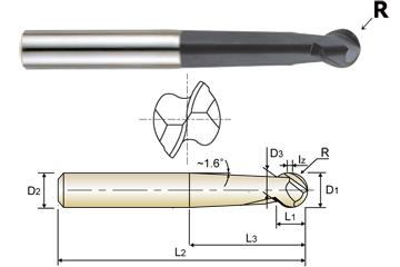 EM864060 6.0 x 6 x 28 x 100 N4.7 4FL LONG SPHERE TYPE BALL METRIC X-POWER End Mill