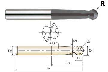2 FLUTE LONG LENGTH BALL NOSE SPHERE TYPE X-POWER CARBIDE