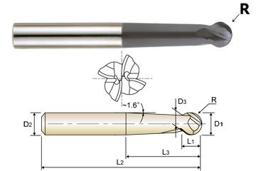 4 FLUTE LONG LENGTH BALL NOSE SPHERE TYPE X-POWER CARBIDE