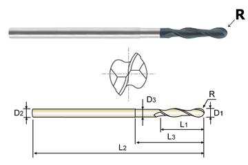 2 FLUTE LONG LENGTH BALL NOSE DIAMOND COATED CARBIDE