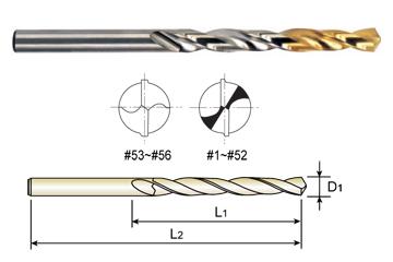 D1GP138205 YG #52 Diameter x 7/8" LOF x 1-7/8" OAL HSS(M2) JOBBERS LENGTH STRAIGHT SHANK GOLD-P DRILLS