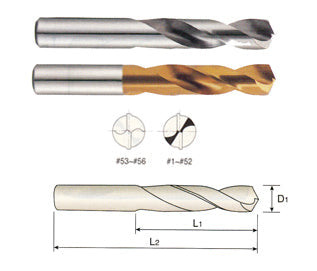 YG D4107925 2.55 x 14 x 43 (5pcs) HSS(M42) STUB LENGTH SPLIT POINT DRILLS TIN COATED