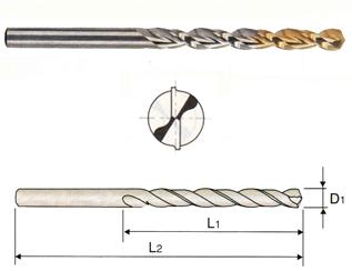 DLGP506031 YG 3.1mm Diameter x 36mm LOF x 65mm OAL HSS(M35) JOBBER, WORM PATTERN TYPE STRAIGHT SHANK GOLD-P DRILL FOR DEEP HOLES