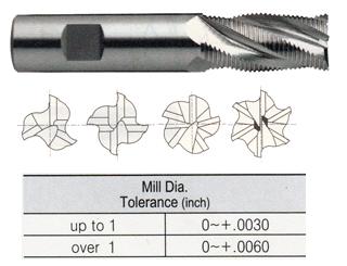 E907805601 7/8 x 7/8 x 7/8 x 3-1/8 4 FLUTE STUB LENGTH CENTER CUT FINE PITCH ROUGHER POWDER METAL TANK-POWER End Mill