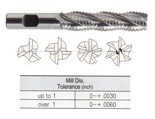 E9A87024 3/8 x 3/8 x 1-1/2 x 3-1/4 4 FLUTE MEDIUM LENGTH CENTER CUT COURSE PITCH ROUGHER POWDER METAL TANK-POWER End Mill