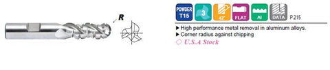 EP12048C 3/4 x 3/4 x 1-5/8 x 3-7/8 3 FLUTE 42 DEGREE HELIX REGULAR LENGTH BALL NOSE ROUGHER FOR ALUMINIUM T-15 TICN COATED End Mill