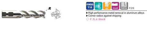 EP10646 1 x 1 x 4 x 6-1/2 3 FLUTE LONG LENGTH FINISHER FOR ALUMINUM T-15 End Mill