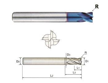 G85040 5/8 x 5/8 x 3/4(1-1/2LBS) x 3-1/2, R.012, NECK DIA .613 4 FLUTE STUB 30 DEGREE HELIX CORNER RADIUS W/ EXTENDED NECK X-5070 CARBIDE END MILL