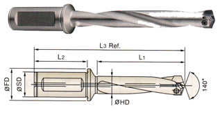 ZG0302 YG I-DREAM DRILL HOLDER, FLANGED SHANK (3XD) INSERT RANGE .9646~.9839 x 1-1/4 x 3-7/16 x 6-13/16