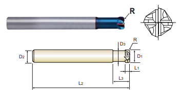 G859122 12 x 12 x 80 CR2.0 4 FLUTE CORNER RADIUS HIGH FEED END MILL FOR HIGH SPEED CUTTING