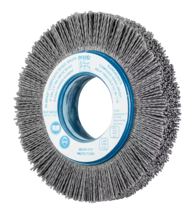 10" M-BRADÃ‚Â® composite wheel brush - Narrow face, .040"/120 grit Cer. Ox., 2" Keyed AH, 2-3/4" trim
