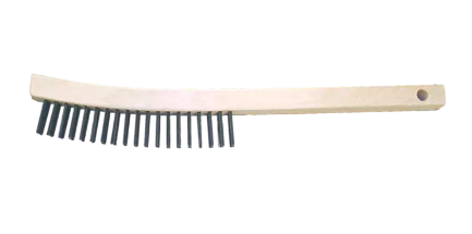Curved Handle Scratch Brush - 3x19 Rows, CS Wire, Wooden Block
