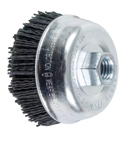 6" M-BRAD Nylon Abrasive Cup Brush - 5/8-11 Thread .040 SiC - 120 Grit