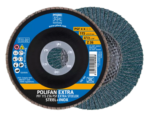 4-1/2" X-LOCK POLIFAN Flap Disc - Z PSF EXTRA STEELOX, Zirconia, 40 Grit, Flat
