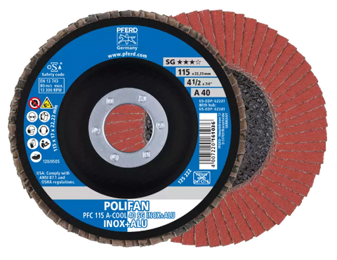 4-1/2" x 5/8-11 Thd. POLIFAN Flap Disc - A SG STEELOX, Aluminum oxide, 120 Grit, Flat