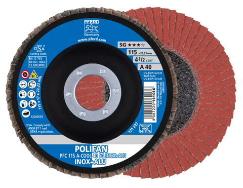 4-1/2" x 5/8-11 Thd. POLIFANÃ‚Â® Flap Disc - A SG STEELOX, Aluminum oxide, 120 Grit, Flat