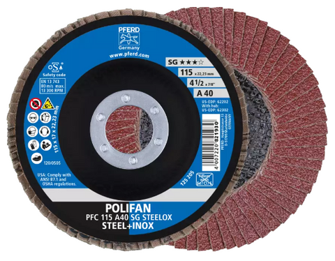 5" x 7/8" A.H. POLIFAN Flap Disc - A SG STEELOX, Aluminum oxide, 120 Grit, Conical