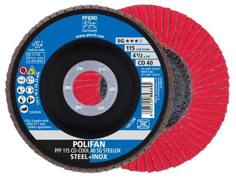 7" x 7/8" A.H. POLIFAN Flap Disc - CO-COOL SG STEELOX, Ceramic oxide, 40 Grit, Flat