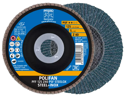 6" x 7/8" A.H. POLIFAN Flap Disc - Z PSF STEELOX, Zirconia, 60 Grit, Conical
