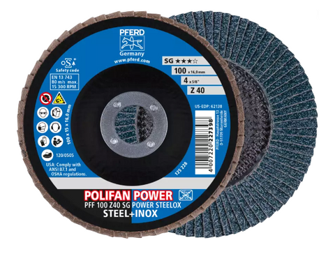 5" x 7/8" A.H. POLIFAN Flap Disc - A SG STEELOX, Aluminum oxide, 60 Grit, Flat