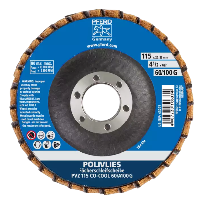 4-1/2" POLIVLIES CO-COOL Flap Disc - 7/8" Arbor Hole - 120 grit, Fine Grade