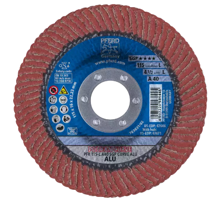 5" x 7/8" A.H. POLIFAN Flap Disc - A SGP CURVE ALU, Aluminum oxide, 40 Grit, Large Radius