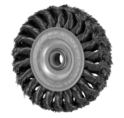 10" Knot Wheel Brush - Double Row - .016 CS Wire, 2" A.H.